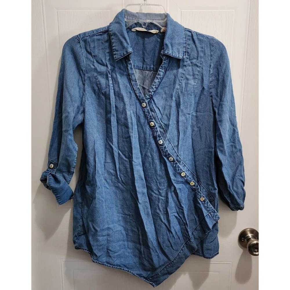 Soft Surroundings‎ Women's Asymmetrical Washed Tencel Tunic Top Denim Blue Sz PS